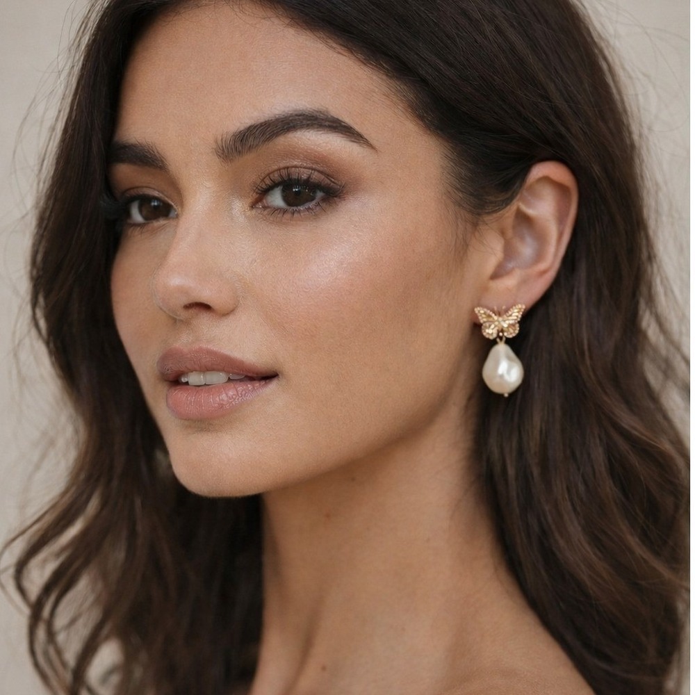Sugarfix By Baublebar Gold Butterfly Pearl Drop Earrings Nickel‎ Free NEW